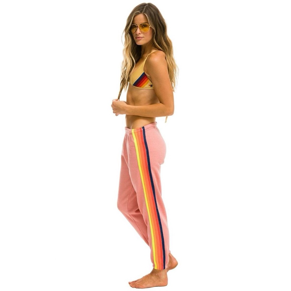 Aviator Nation 5 Stripe Sweatpants Joggers in Petal Pink & Neon Rainbow